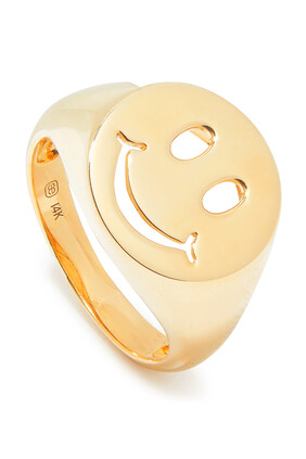 Happy Face Signet Ring, 14k Yellow Gold